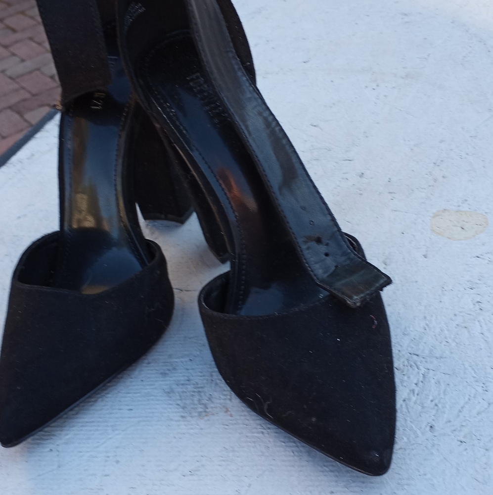 Forever 21 black stacked, ankle strap heels. 7.5